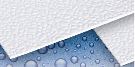 Close-up of AM-Clad Cracked Ice PVC hygienic wall panels showing textured water-resistant surface as a durable FRP alternative for cleanroom cladding